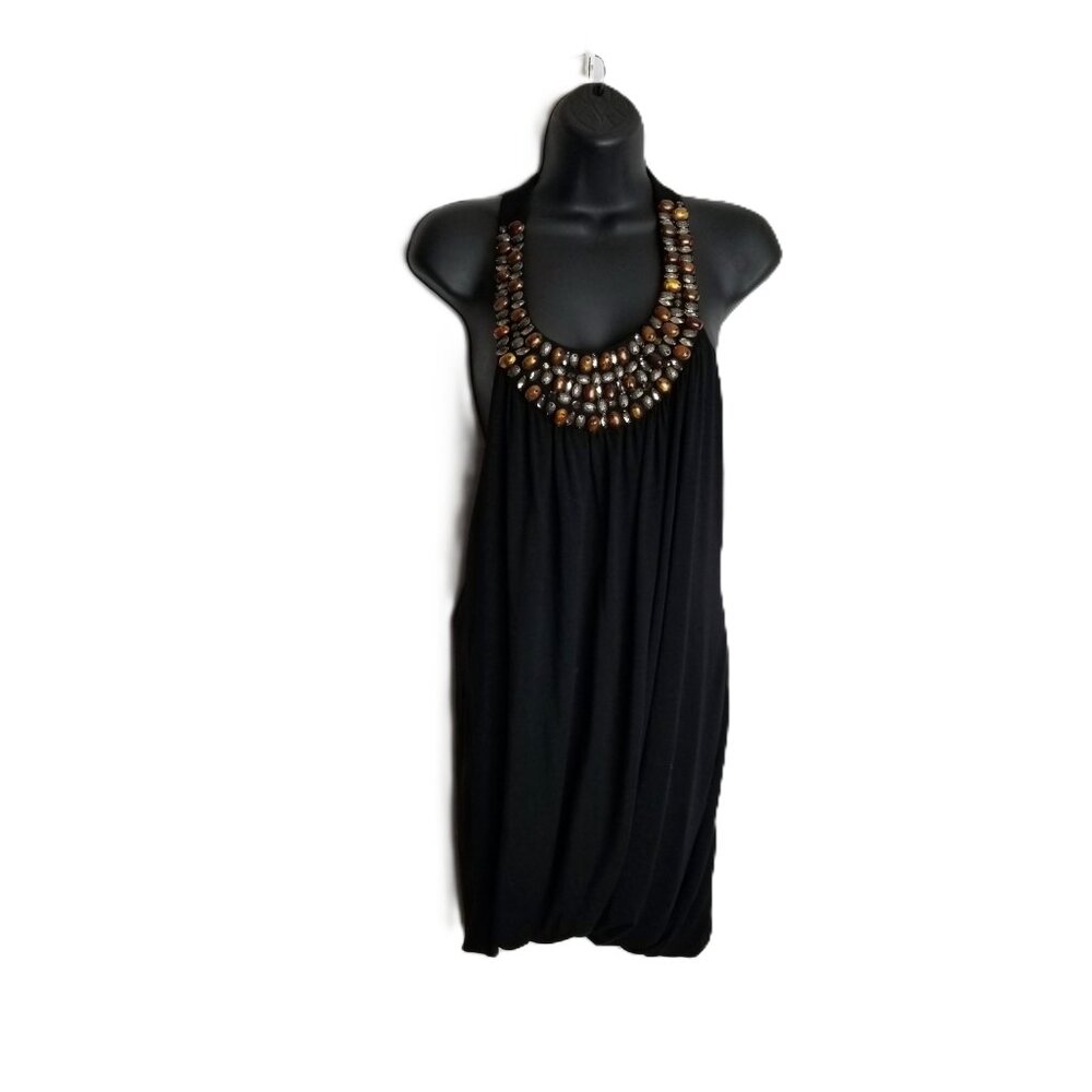 Scarlet Skye Beaded Halter Bubble Dress Size M Black Modal Y2K Whimsigoth